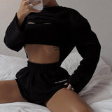 Women's Autumn New Clean Color Long-Sleeved Coat Head Casual Short Fashion Set DJPT