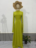 2024 New Lotus Leaf Sleeve Long Half-High Collar Design Feel Dress Temperament