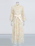 Retro Wind Collared Diamond Splicing Dress 2025 New Women's Summer Lace Yarn Dress