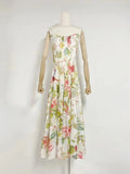 Niche 2024 Summer New Sling U Tie Sleeveless Print Waist Hollow Long Dress Woman