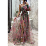 New Party Mesh Slanted Shoulder Dress INS Casual Fashion Dress Women HZ0628
