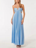 Women's Dress Sweet Sexy Slings With Chest Pressure Folds Big Pendulum Dress Solid Color Woman 8135 HZ0628