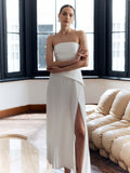 2025 New Solid Color Sleeveless Chest Open-Back Splicing Dress