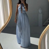 Women's New Hanging Neck Emptiness Body Folding Dress HZ0628