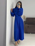 Long-Sleeved Lotus Leaf Cuffed Belt Waist-Repaired Penetted Joint Dress