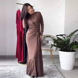 Sexy Fashion Round Collar Folds To The Waist To Repair The Solid Color Temperament Dress