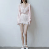 2024 New Lace Embroidered Cardigan Vest Feather Dress Tender Gentle Romantic Three-Piece Set
