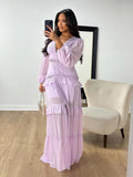 2024 Elegant Splicing Long-Sleeved V-Neck Dress Women's Long Dress