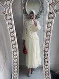 2024 New Wood Ear Design Sense Fashion Temperament Subfolding Loose Skirt Suit Woman