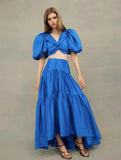 Bubble Bubble Sleeve Short Sleeve Back Single Buckle Kinesion Wrapped Blouse + High Waist Half-Dress Skirt Suit