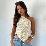 Women's Clothing 2024 New Solid Color Lud Asymmetric Collar Top DJPT