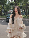 Shoulder Strapped With Long-Sleeved Dress Women's Early Autumn French White Short Dress Design Feel Waist Temperament A-Character Skirt