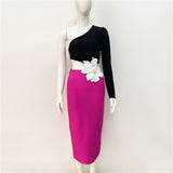 New Single-Sleeved Tender Dress Sexy Fashion Flower Nail Medium Long Dress
