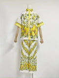 New Fashion Positioning Print Collar Short Sleeve Top With Casual Trousers Holiday Set