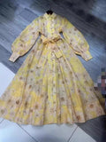 Autumn And Winter New Australian Tide Brand Retro Court Lantern Sleeve Single Buckle Floral Open Shirt Long Dress