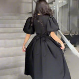 Women's 2025 Summer New Bubble Sleeve Tie With Fashion Temperament Dress Dress