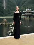 Autumn/Winter Dress French Women's Dress Handmade Color Diamond Long-Sleeved Collar Knitted Evening Dress