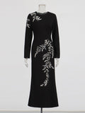 Temperament Elegant Style Dress 2025 Summer New Round Neck Nail Bead Splicing Slim Slim Dress Dress Woman