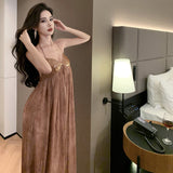 Beach Dress Chiffon Print Tie Stitched Squint Dress Hanging Neck Tie With Bareback Holiday Dress Woman