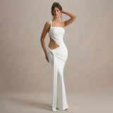 Women's Solid Color Irregular Side Ribbon Wears A Long Skirt DJPT