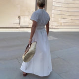 Women's Summer Collar Temperament Shirt Skirt High Waist Repair Fashion Commuting Long Skirt