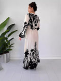 Summer Summer V-Neck Button Black And White Printed Dress