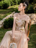 New Vietnamese Niche Brand Embroidery Three-Dimensional Custom Flower Elegant Temperament Mesh Dress