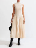 Simple Temperament Light Style Long Dress 2025 Spring New Collar Sleeveless Pressure Folding Dress Woman