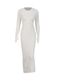 Temperament Famous Wind Dress 2025 New Round Neck Chest Hollow High-End Long-Sleeved Knitted Dress