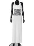 Women's Sleeveless Back U-Neck Lace Splicing Body Hanging Neck Dress DJPT