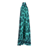 Printed Holiday Dress 2025 Summer Show Back New Hanging Neck Sleeveless Swing Leaves Side Dress Woman