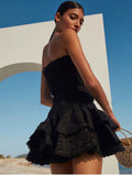 New Spanish Niche Brand Sexy Elastic Wrap Chest Lotus Ponp On Holiday Dress Short Dress Woman