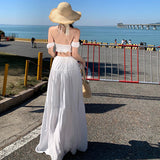Holiday Hottie Suit Woman Summer Shoulder Tsets High Waist Half-Body Dress White Sexy Two-Piece
