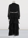 Lotus Leaf-Side Dress Spring 2025 New Temperament Elegant Embroidered Design Belt Long-Sleeved Dress