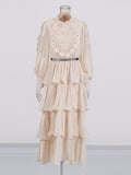 Lotus Leaf-Side Dress Spring 2025 New Temperament Elegant Embroidered Design Belt Long-Sleeved Dress