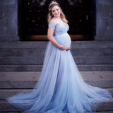 Women's Short-Sleeved Lace Splicing Mesh Pregnant Woman'stail Dress Photo Dress 1223 Maternity