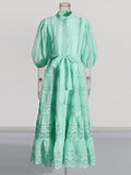 Women's Clothing 2025 Summer New High-End Lantern Sleeve Water-Soque Embroidery Strapped Dress Body Girl