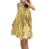 Holiday Beads With Fluffy Sling Dress Spring 2025 New Super Fairy Sweet Short Skirt