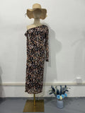 2024 New Leopard-Print Twilled Long-Sleeved Long Temperament Dress Woman