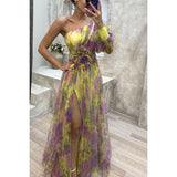 New Party Mesh Slanted Shoulder Dress INS Casual Fashion Dress Women HZ0628