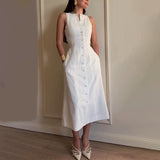 Summer New Women's Sleeveless Button Open Shirt Waist Temperament Fashion Dress