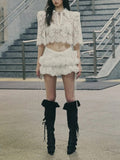 Lace Hollow Famous Style Suit 2025 New Women's Summer Shirt + Ultra-Short Skirt Solid Color
