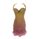Wind Sexy Dating Neck Bag Hip Skirt 2025 New Low-Necked Waist Wood-Eared Dress Woman Summer