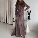 Women's New Autumn Collar Collar Overlapping Design Dress Dress High-Rise Collar With Long Skirt