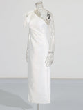 Temperament Sexy Dress 2025 Summer New Single Shoulder Three-Bunnyed Blanage Folds Shoulder Dress Woman