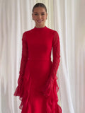 2025 New Lotus Leaf Side Splicing Court Chiffon Temperament Semi-High Collar Dress