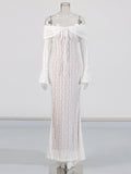 Temperament French Retro Wind Tailing Dress 2025 Summer Season New Word Shoulder Long-Sleeved Lace Hollow Dress