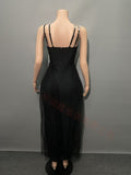 Hot Temperament Elegant Female Banding Dress Net Yarn Studded Dress High-End Evening Dress