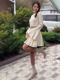 French Fashion Lotus Leaf Side Comfortable Solid Color Dress In Autumn 2024