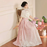 Design Fell Cherry Set Hanfu Women's Chinese Style Improvement Han Element Cloud Shoulder Shirt Half Skirt Set 9198